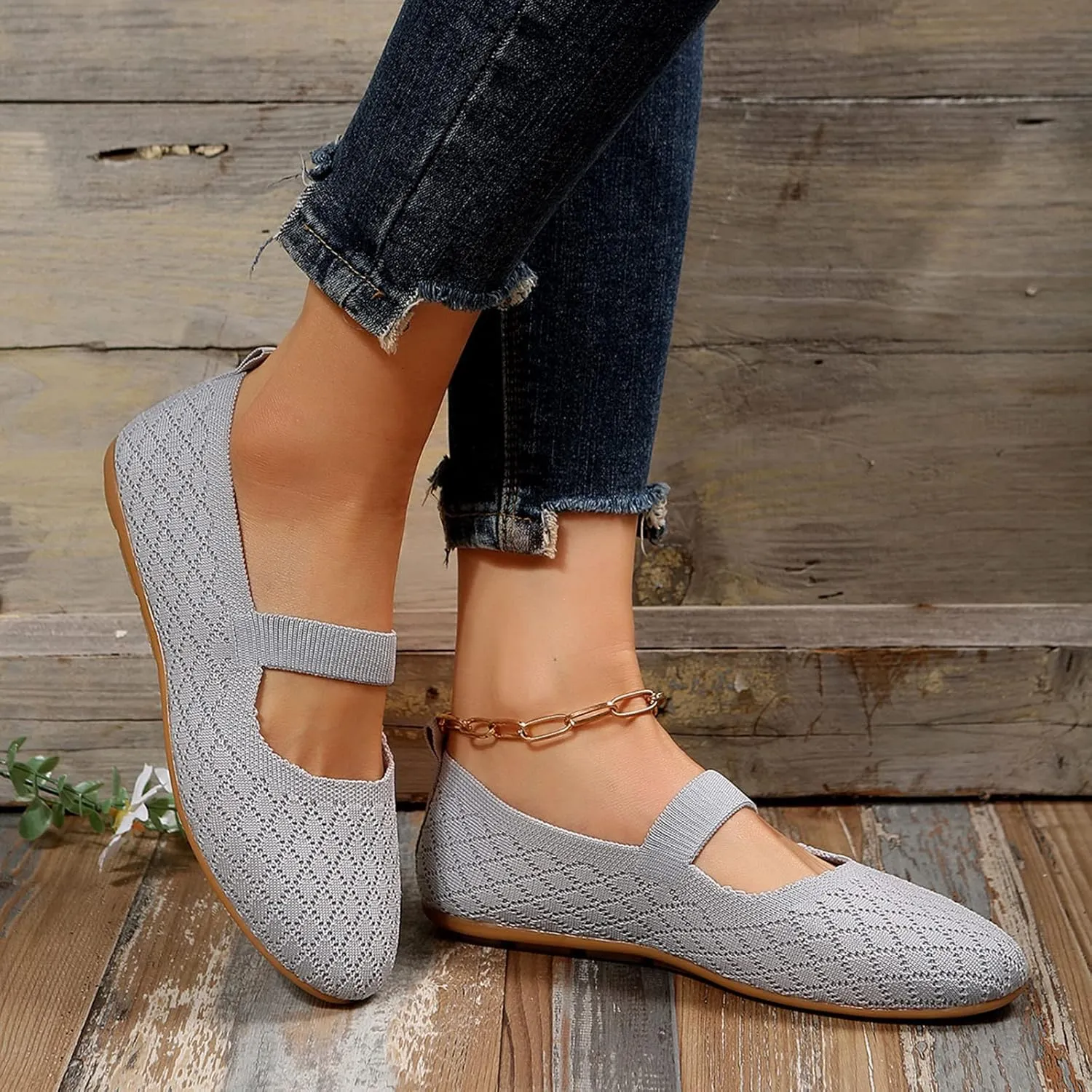 Women's Fashion Round Head Knitting Flats Shoes Flying Woven Dressy Shoe Easy Slip On Comfort Casual Walking Shoes