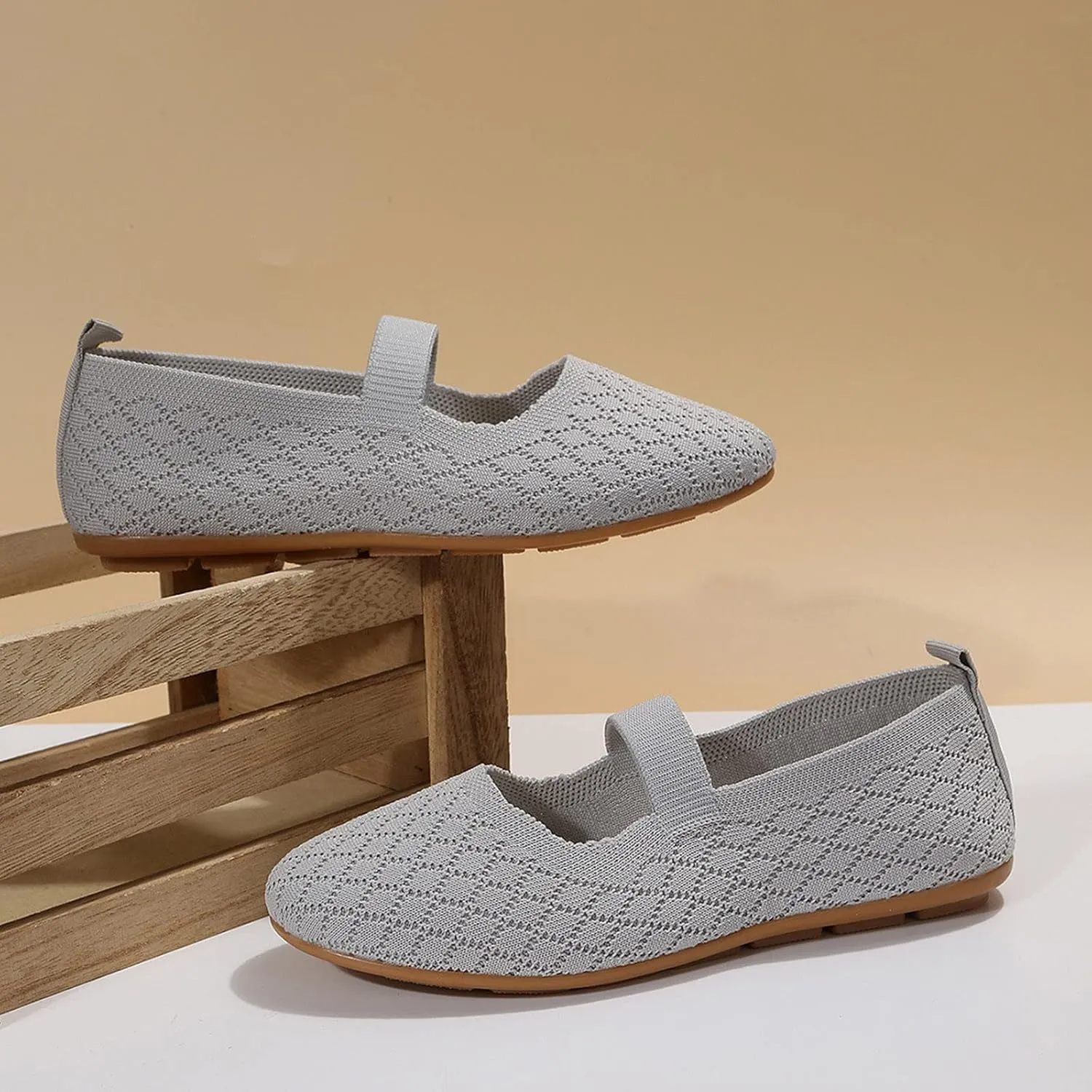 Women's Fashion Round Head Knitting Flats Shoes Flying Woven Dressy Shoe Easy Slip On Comfort Casual Walking Shoes