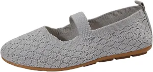Women's Fashion Round Head Knitting Flats Shoes Flying Woven Dressy Shoe Easy Slip On Comfort Casual Walking Shoes