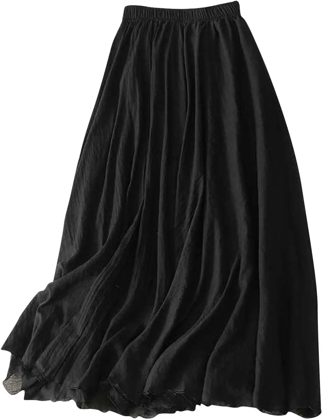 Women's Fashion Skirts Elastic High Waist Skirt Tulle Ruffle Pleated A-Line Swing Midi Skirt Casual Skirt for Women