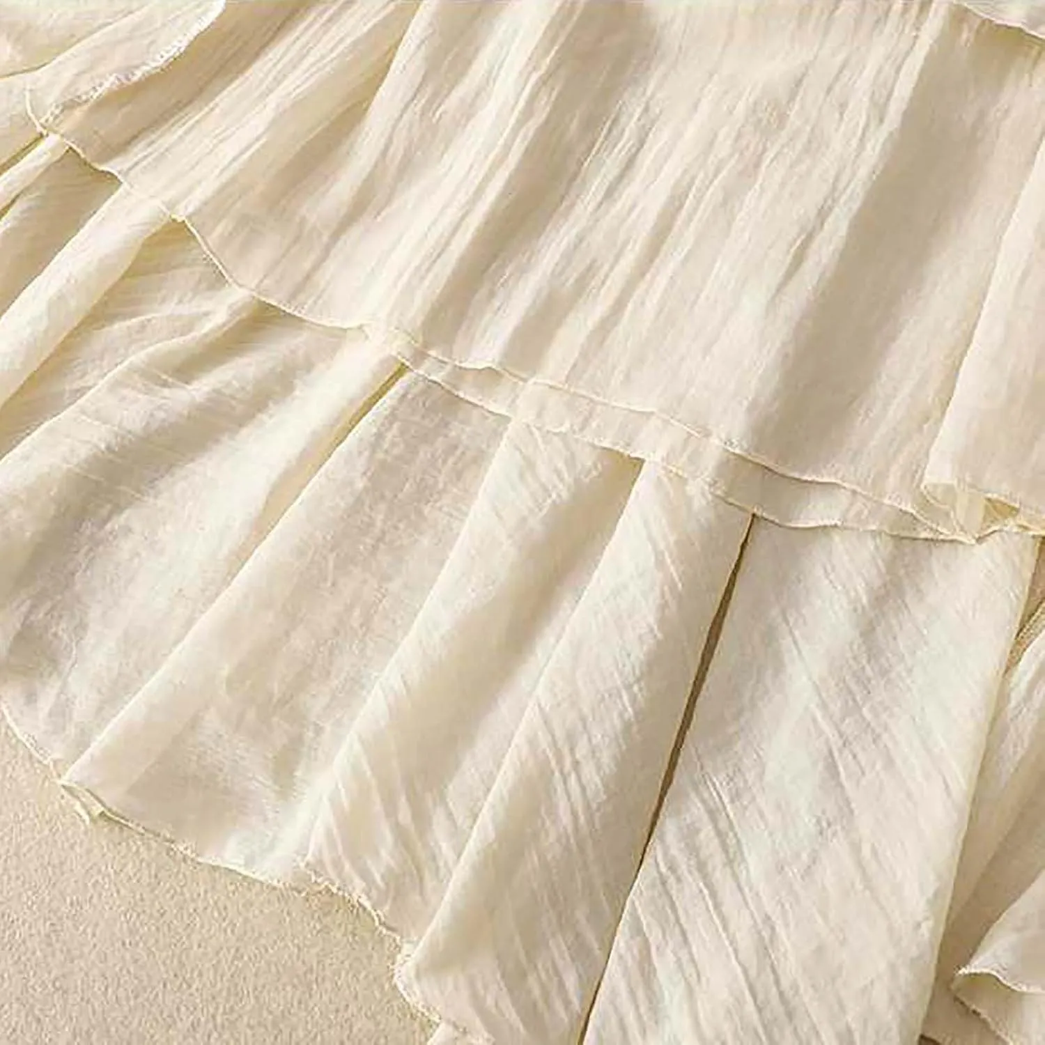 Women's Fashion Skirts Elastic High Waist Skirt Tulle Ruffle Pleated A-Line Swing Midi Skirt Casual Skirt for Women