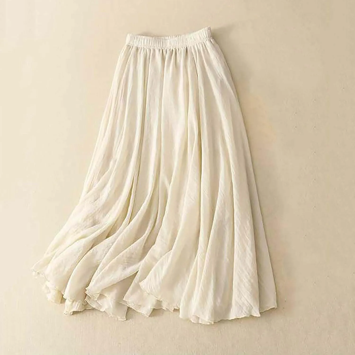 Women's Fashion Skirts Elastic High Waist Skirt Tulle Ruffle Pleated A-Line Swing Midi Skirt Casual Skirt for Women