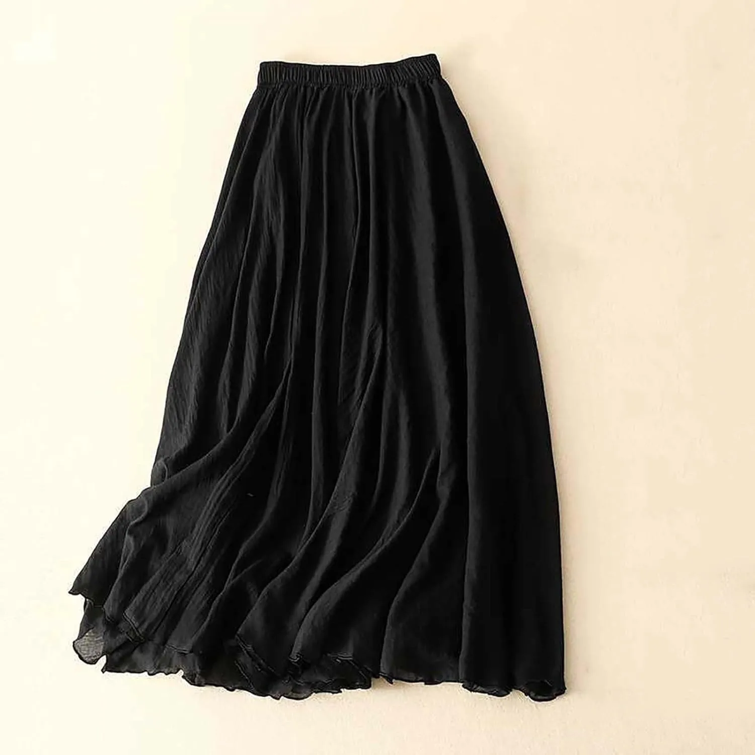 Women's Fashion Skirts Elastic High Waist Skirt Tulle Ruffle Pleated A-Line Swing Midi Skirt Casual Skirt for Women