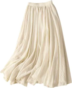 Women's Fashion Skirts Elastic High Waist Skirt Tulle Ruffle Pleated A-Line Swing Midi Skirt Casual Skirt for Women