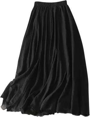 Women's Fashion Skirts Elastic High Waist Skirt Tulle Ruffle Pleated A-Line Swing Midi Skirt Casual Skirt for Women