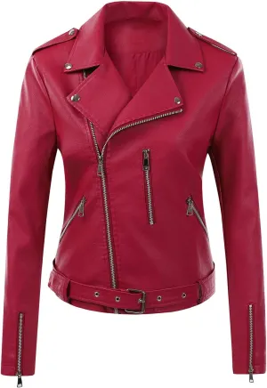 Womens Faux Leather Jacket Lapel Collar Motorcycle Zip Up Motor Biker Short Coat Jacket Winter Outfits Clothes 2024