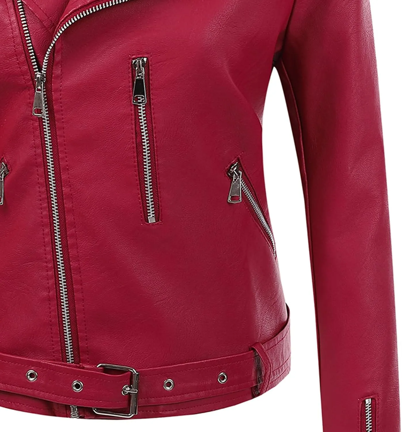 Womens Faux Leather Jacket Lapel Collar Motorcycle Zip Up Motor Biker Short Coat Jacket Winter Outfits Clothes 2024