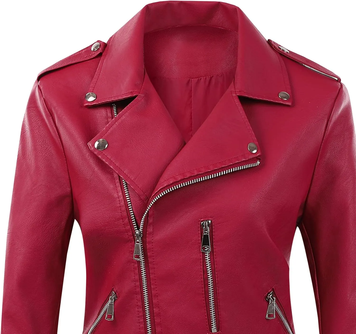 Womens Faux Leather Jacket Lapel Collar Motorcycle Zip Up Motor Biker Short Coat Jacket Winter Outfits Clothes 2024