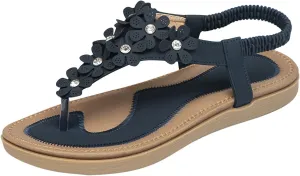 Women's Flat Sandals Summer Bohemia Floral Sandals Elastic Casual Comfortable Dress Shoes Ankle Strap Slides