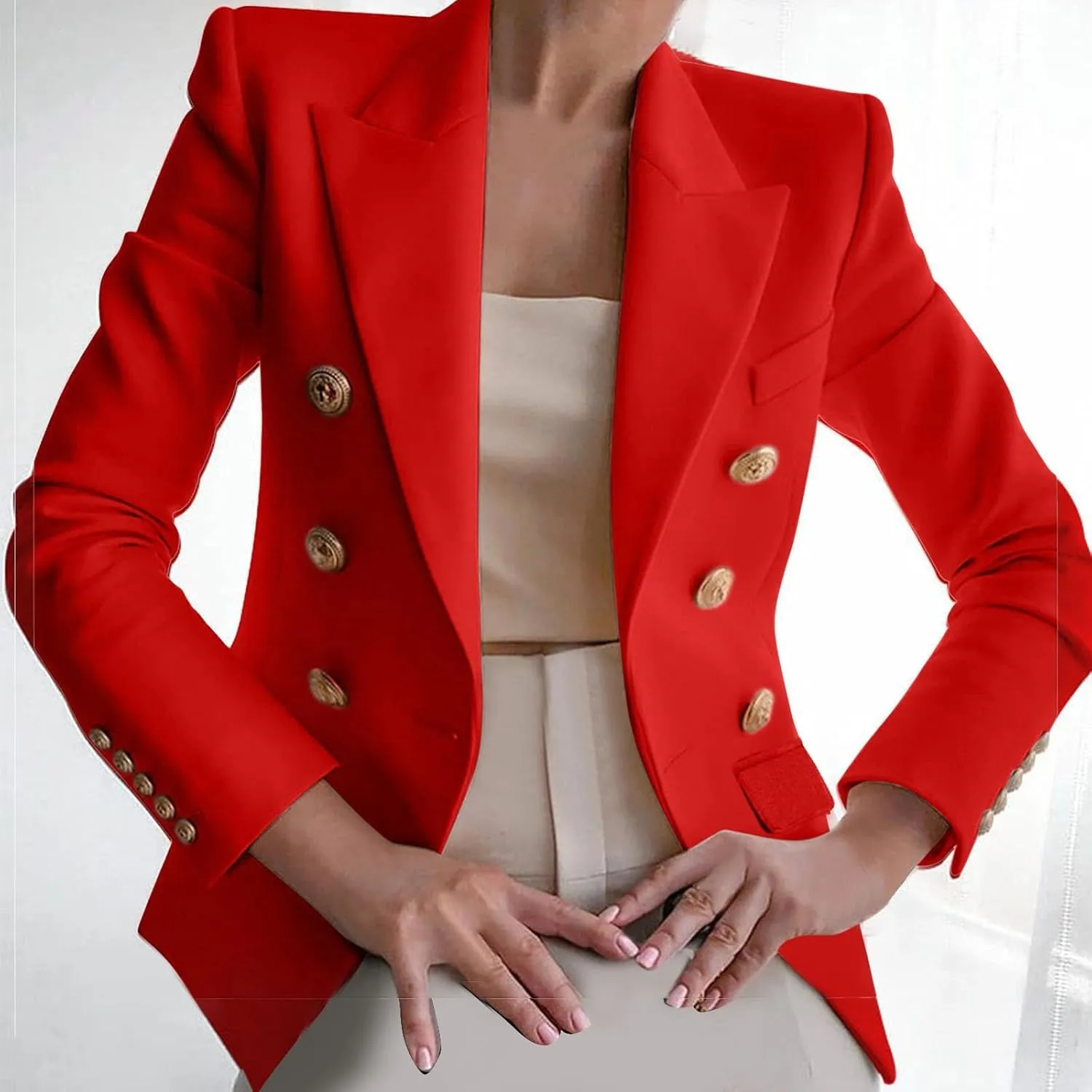 Womens Formal Business Blazer Double Breasted Long Sleeve Work Office Blazer Lapel Open Front Jacket Fall Outwear