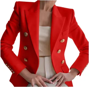 Womens Formal Business Blazer Double Breasted Long Sleeve Work Office Blazer Lapel Open Front Jacket Fall Outwear