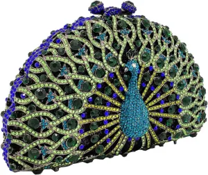 Women's Green Crystal Peacock Handbag, Evening Dress Handbag, Party Wedding Bridal Diamond Wallet(size6.61.54.7inch)