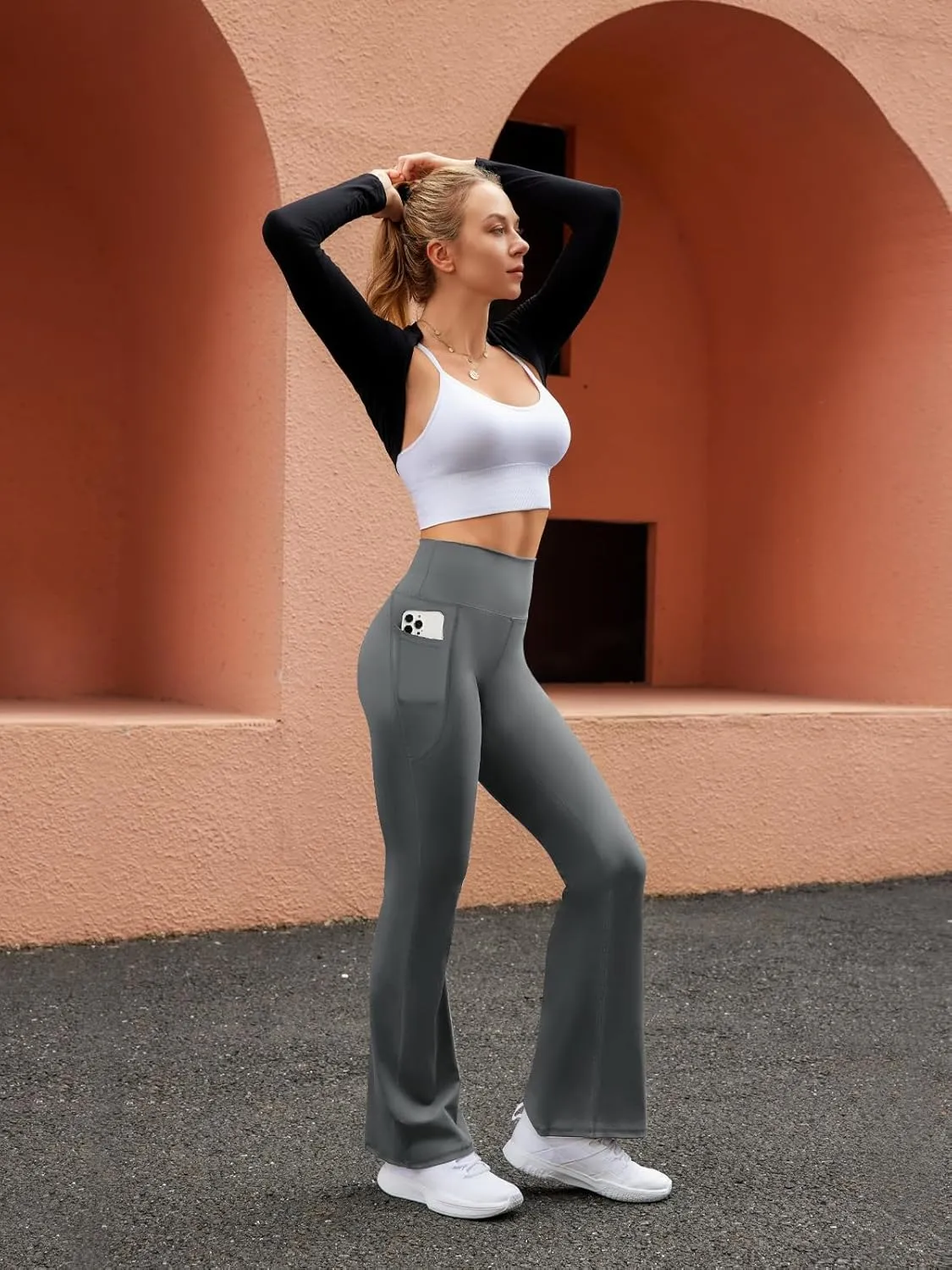 Women's High Waist Flare Yoga Pants Tummy Control Casual Bootcut Leggings with Side Pockets
