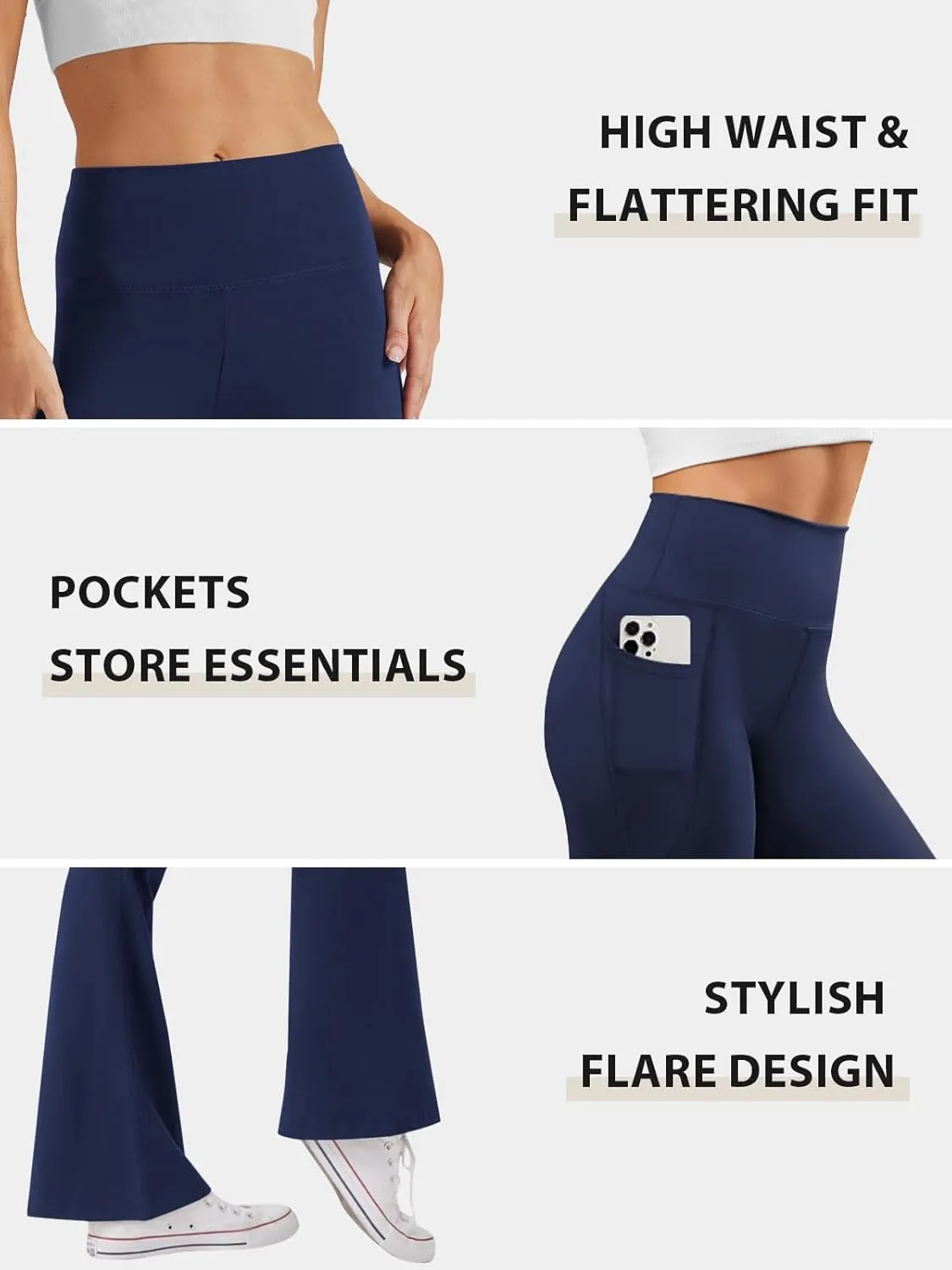 Women's High Waist Flare Yoga Pants Tummy Control Casual Bootcut Leggings with Side Pockets
