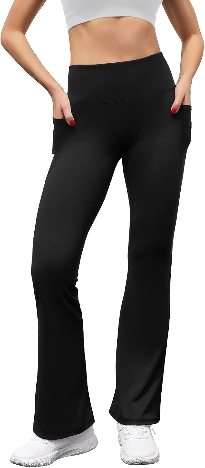 Women's High Waist Flare Yoga Pants Tummy Control Casual Bootcut Leggings with Side Pockets