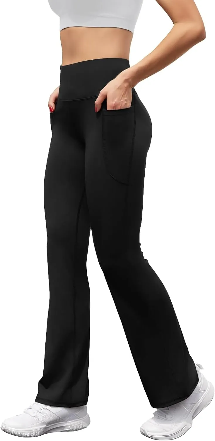 Women's High Waist Flare Yoga Pants Tummy Control Casual Bootcut Leggings with Side Pockets