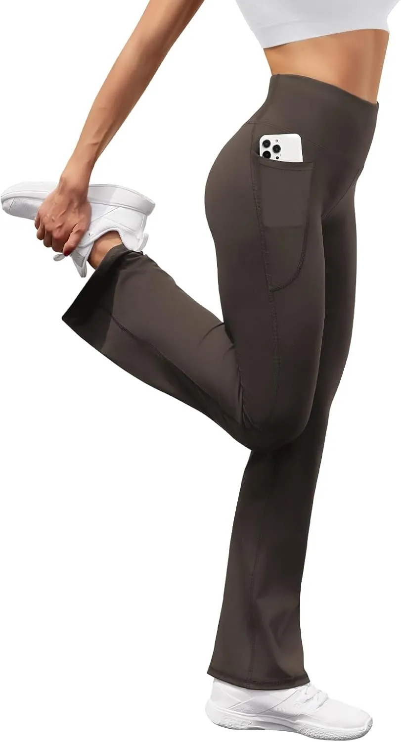 Women's High Waist Flare Yoga Pants Tummy Control Casual Bootcut Leggings with Side Pockets