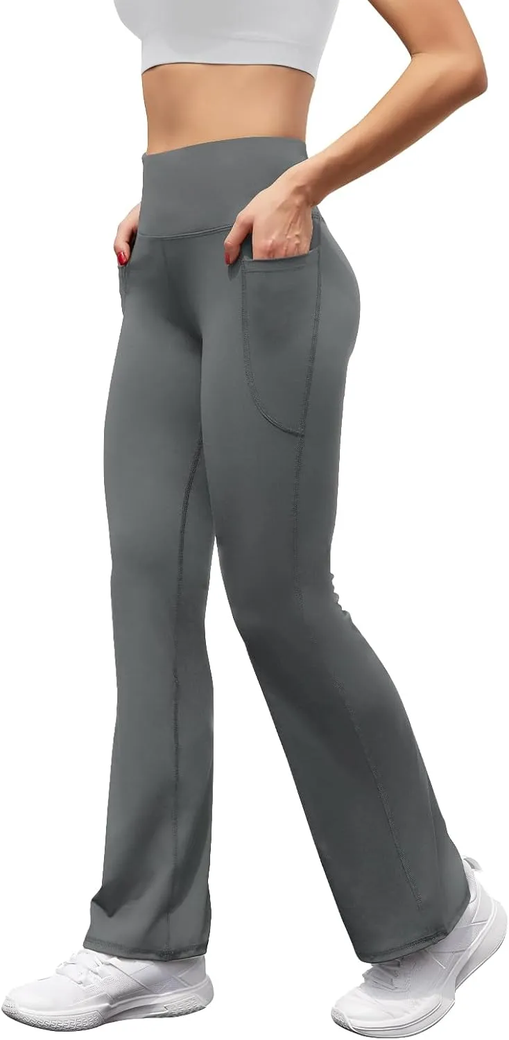 Women's High Waist Flare Yoga Pants Tummy Control Casual Bootcut Leggings with Side Pockets