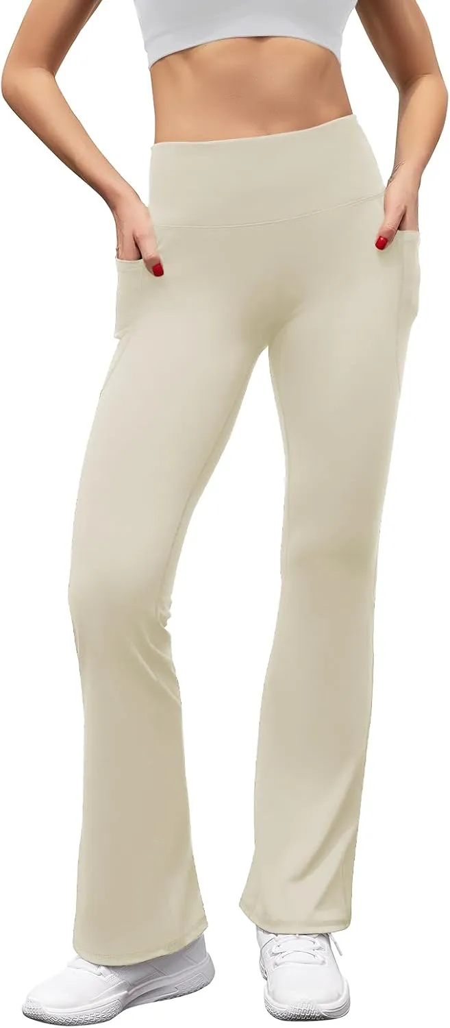 Women's High Waist Flare Yoga Pants Tummy Control Casual Bootcut Leggings with Side Pockets