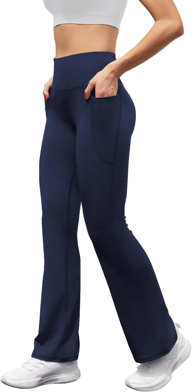 Women's High Waist Flare Yoga Pants Tummy Control Casual Bootcut Leggings with Side Pockets