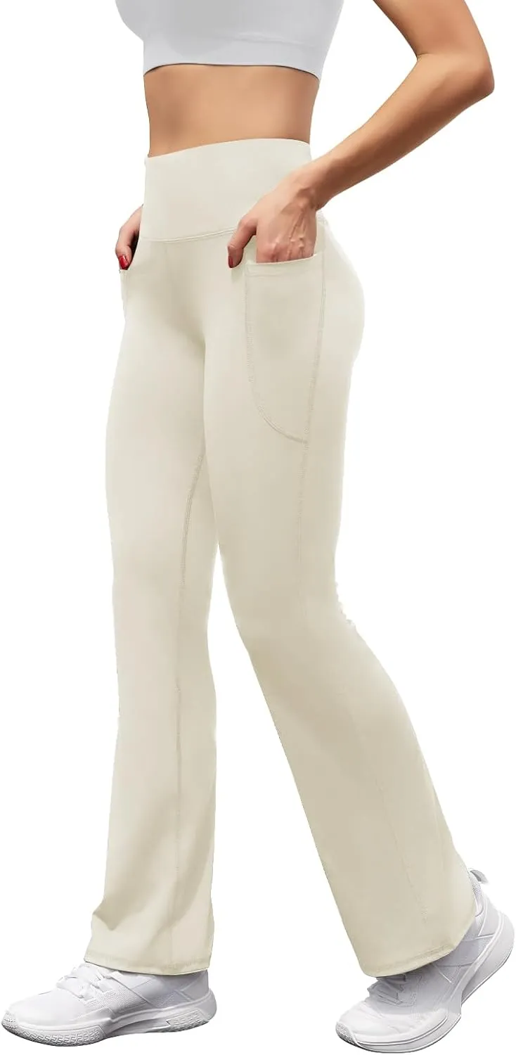 Women's High Waist Flare Yoga Pants Tummy Control Casual Bootcut Leggings with Side Pockets