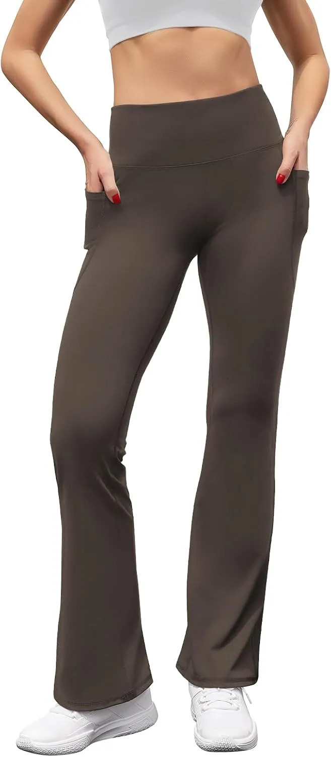Women's High Waist Flare Yoga Pants Tummy Control Casual Bootcut Leggings with Side Pockets