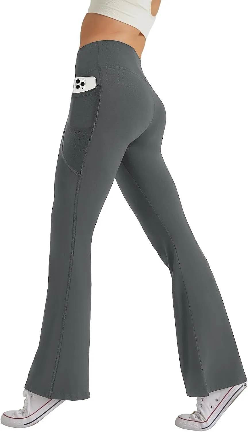 Women's High Waist Flare Yoga Pants Tummy Control Casual Bootcut Leggings with Side Pockets
