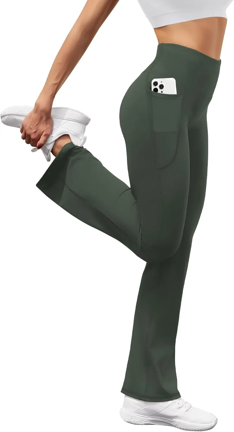 Women's High Waist Flare Yoga Pants Tummy Control Casual Bootcut Leggings with Side Pockets