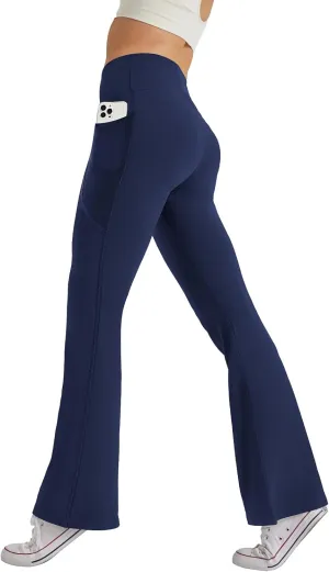 Women's High Waist Flare Yoga Pants Tummy Control Casual Bootcut Leggings with Side Pockets
