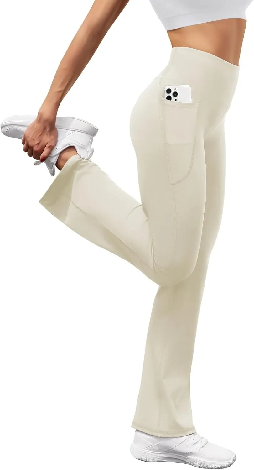Women's High Waist Flare Yoga Pants Tummy Control Casual Bootcut Leggings with Side Pockets