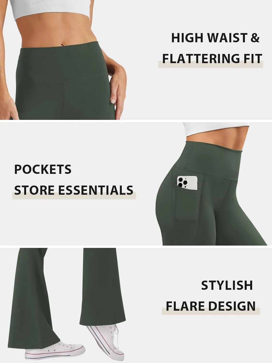 Women's High Waist Flare Yoga Pants Tummy Control Casual Bootcut Leggings with Side Pockets