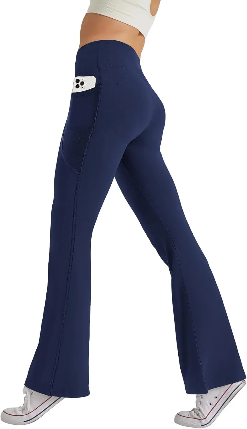 Women's High Waist Flare Yoga Pants Tummy Control Casual Bootcut Leggings with Side Pockets