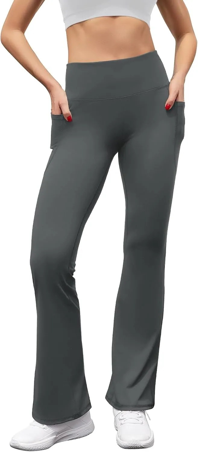 Women's High Waist Flare Yoga Pants Tummy Control Casual Bootcut Leggings with Side Pockets