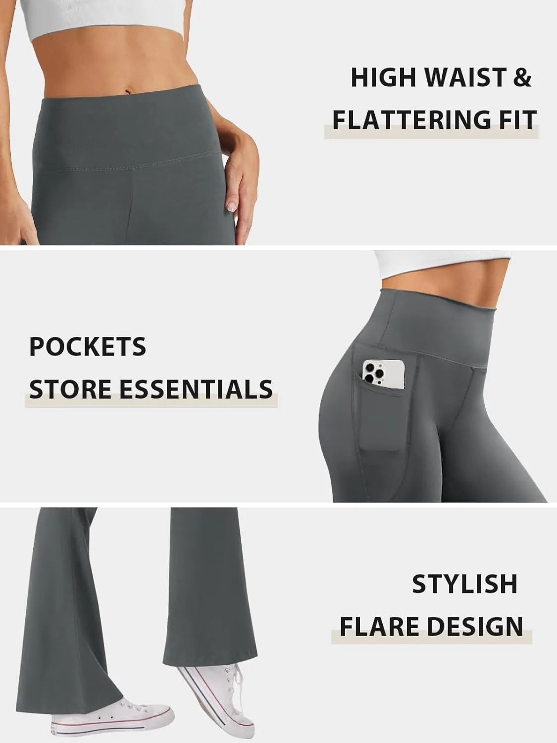 Women's High Waist Flare Yoga Pants Tummy Control Casual Bootcut Leggings with Side Pockets