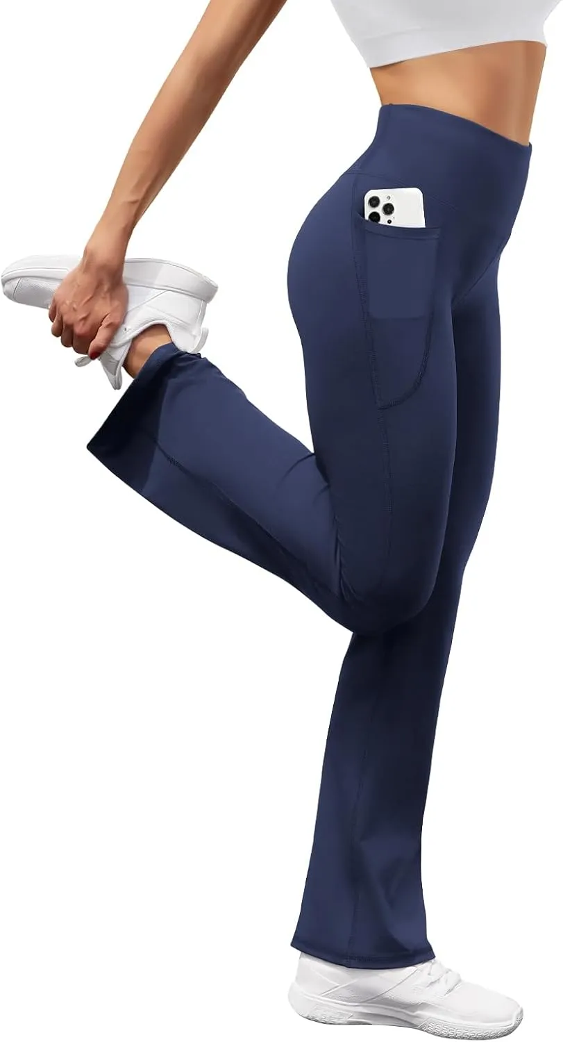Women's High Waist Flare Yoga Pants Tummy Control Casual Bootcut Leggings with Side Pockets