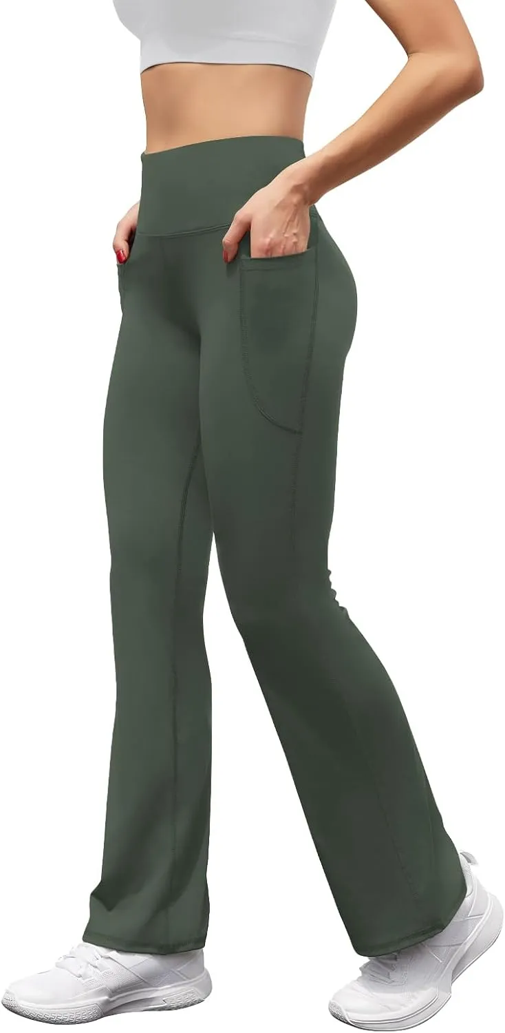 Women's High Waist Flare Yoga Pants Tummy Control Casual Bootcut Leggings with Side Pockets