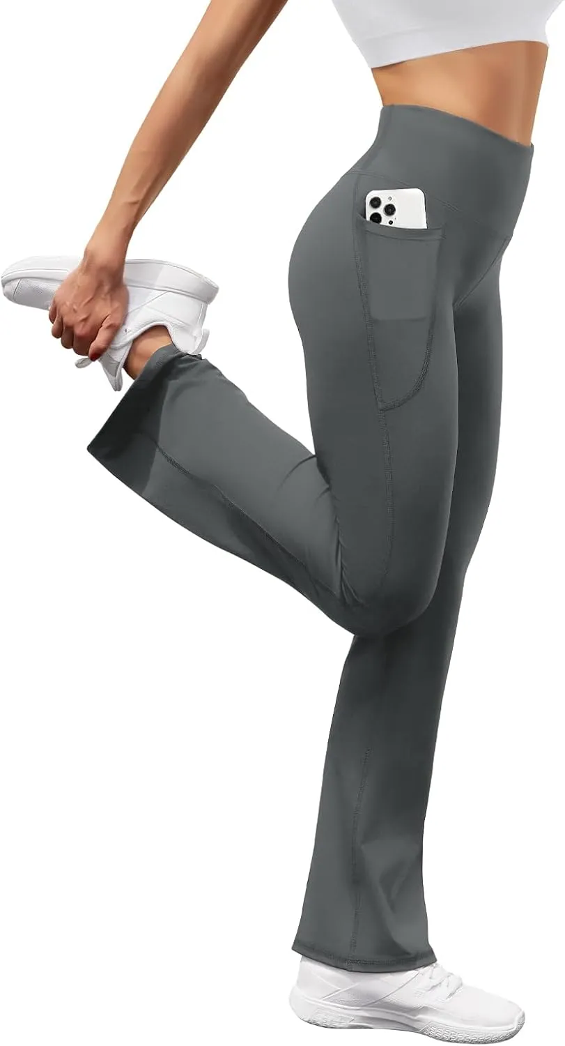Women's High Waist Flare Yoga Pants Tummy Control Casual Bootcut Leggings with Side Pockets