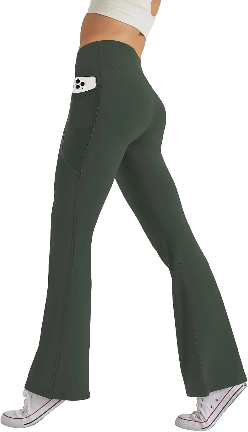 Women's High Waist Flare Yoga Pants Tummy Control Casual Bootcut Leggings with Side Pockets