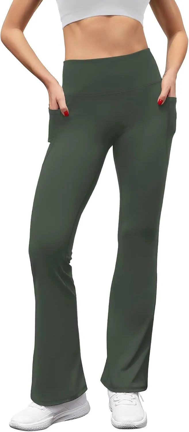 Women's High Waist Flare Yoga Pants Tummy Control Casual Bootcut Leggings with Side Pockets