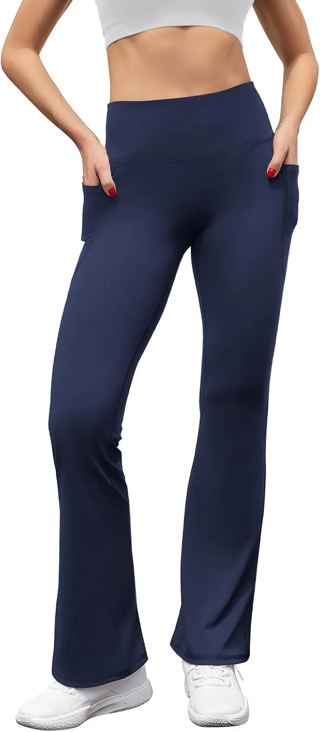 Women's High Waist Flare Yoga Pants Tummy Control Casual Bootcut Leggings with Side Pockets