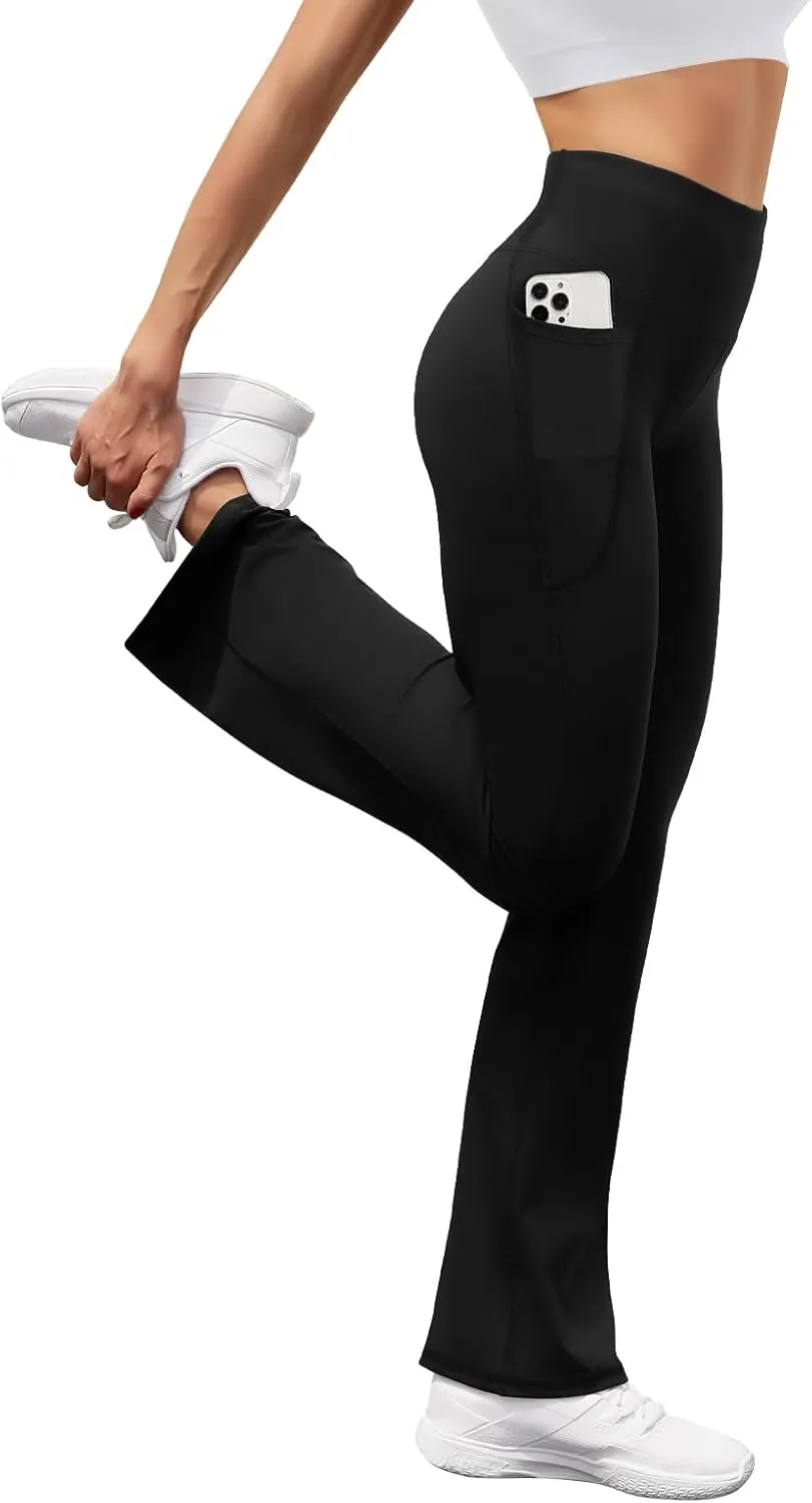 Women's High Waist Flare Yoga Pants Tummy Control Casual Bootcut Leggings with Side Pockets