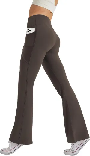 Women's High Waist Flare Yoga Pants Tummy Control Casual Bootcut Leggings with Side Pockets