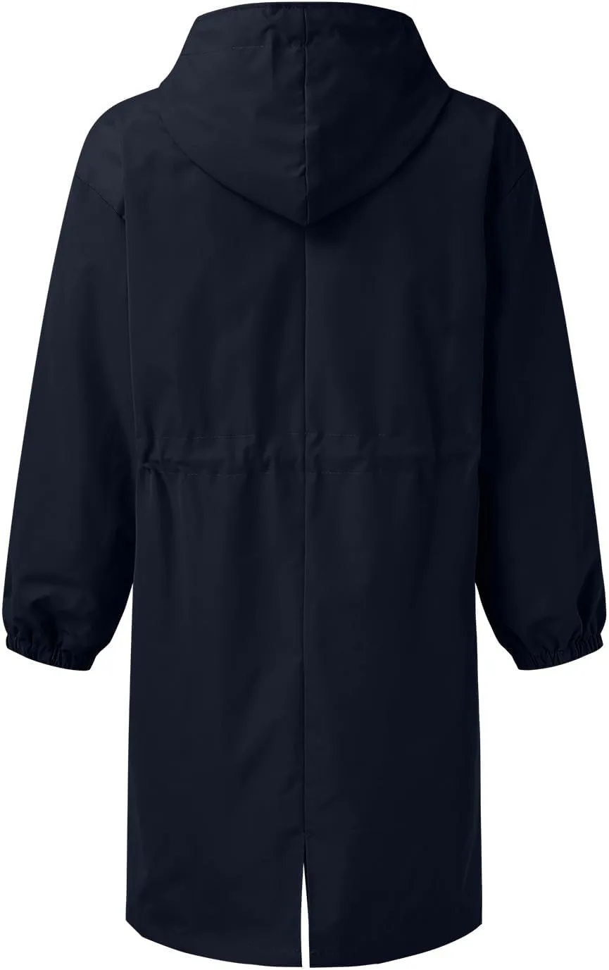 Womens Hooded Trench Coat Winter Lightweight Waterproof Rain Jacket Outdoor Button Down Oversized Windbreaker Outwear