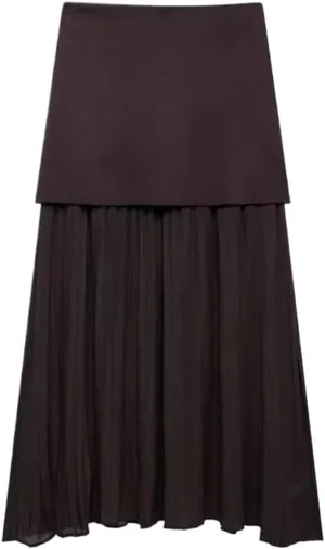 Women's Knitted Patchwork Midi Skirt with Side Zipper for OfficeSlim Fit Solid Color Pleated Design