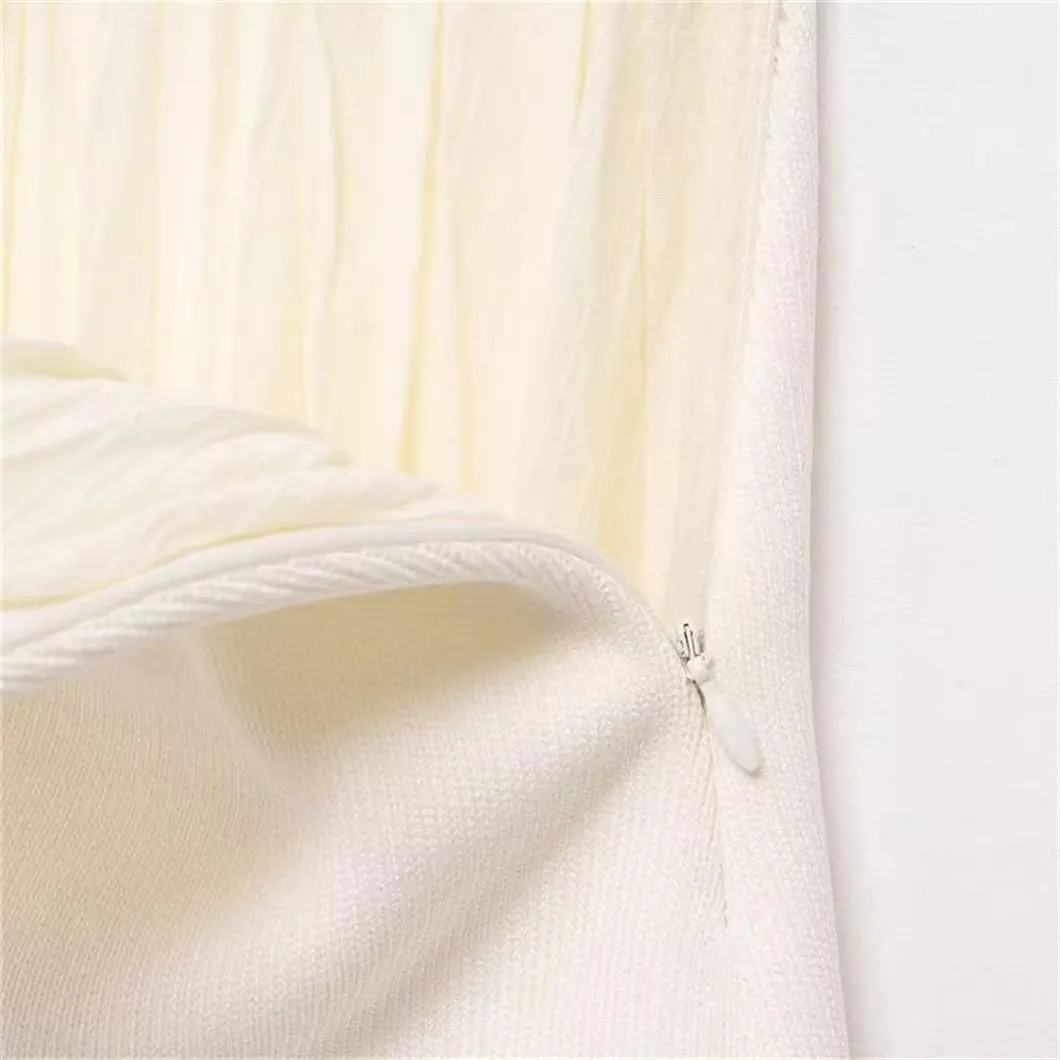 Women's Knitted Patchwork Midi Skirt with Side Zipper for OfficeSlim Fit Solid Color Pleated Design