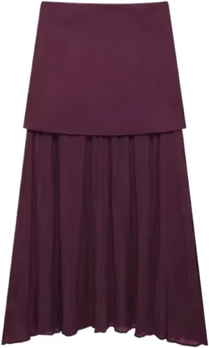 Women's Knitted Patchwork Midi Skirt with Side Zipper for OfficeSlim Fit Solid Color Pleated Design