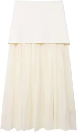 Women's Knitted Patchwork Midi Skirt with Side Zipper for OfficeSlim Fit Solid Color Pleated Design