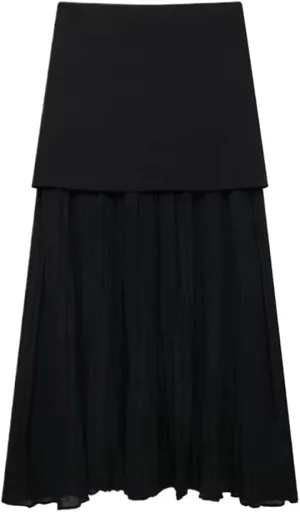 Women's Knitted Patchwork Midi Skirt with Side Zipper for OfficeSlim Fit Solid Color Pleated Design
