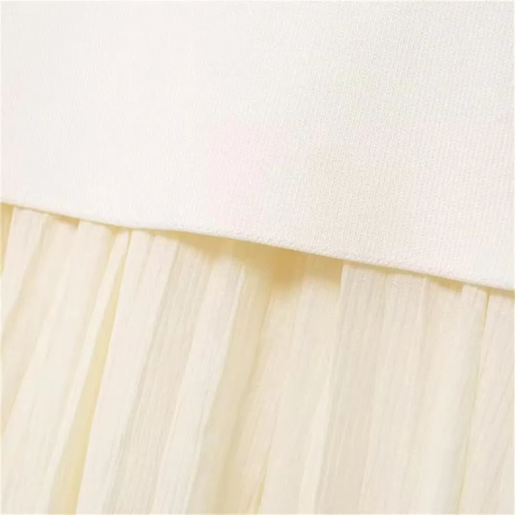 Women's Knitted Patchwork Midi Skirt with Side Zipper for OfficeSlim Fit Solid Color Pleated Design