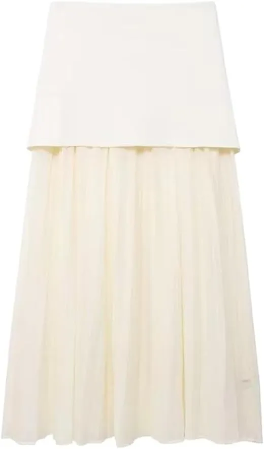 Women's Knitted Patchwork Midi Skirt with Side Zipper for OfficeSlim Fit Solid Color Pleated Design